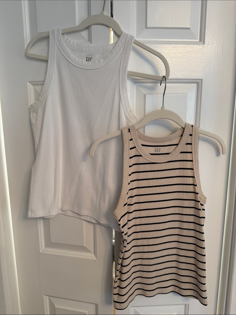GAP White Ribbed Tank & Cream Tank with Black Stripes